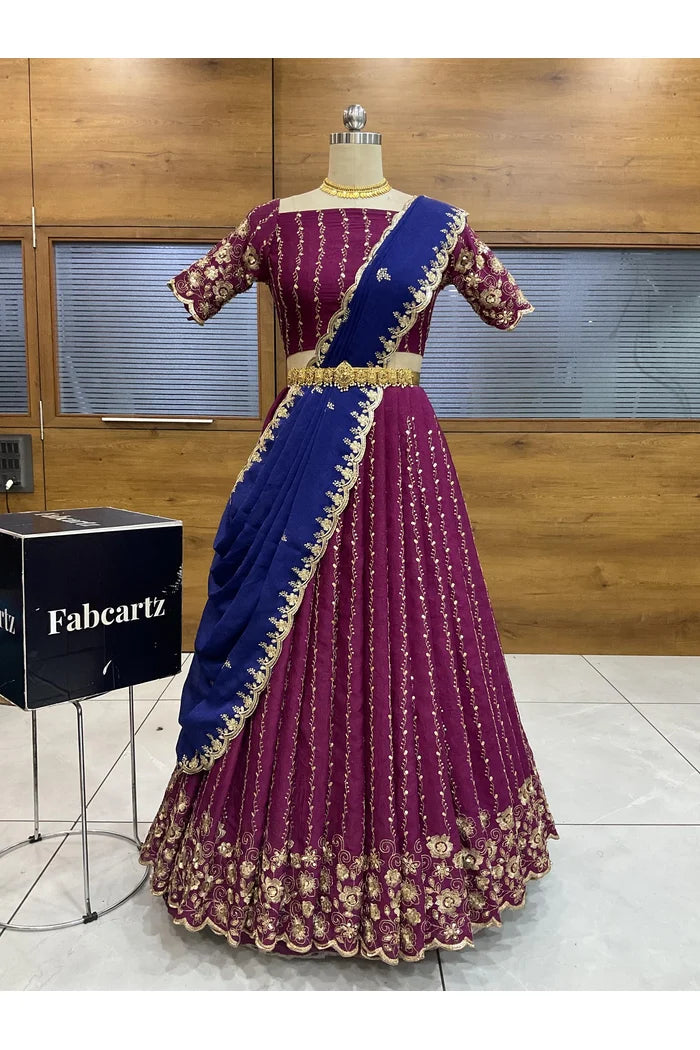 Veona South Indian Festival Traditional Rangoli Crushed Lehenga Choli