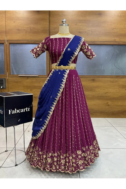 Veona South Indian Festival Traditional Rangoli Crushed Lehenga Choli