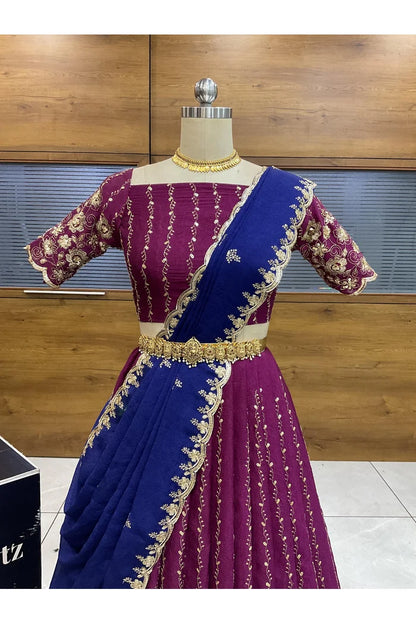 Veona South Indian Festival Traditional Rangoli Crushed Lehenga Choli