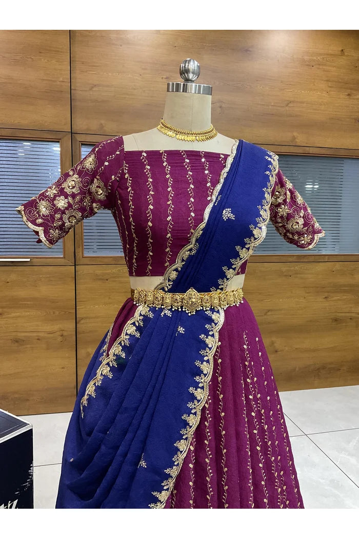 Veona South Indian Festival Traditional Rangoli Crushed Lehenga Choli