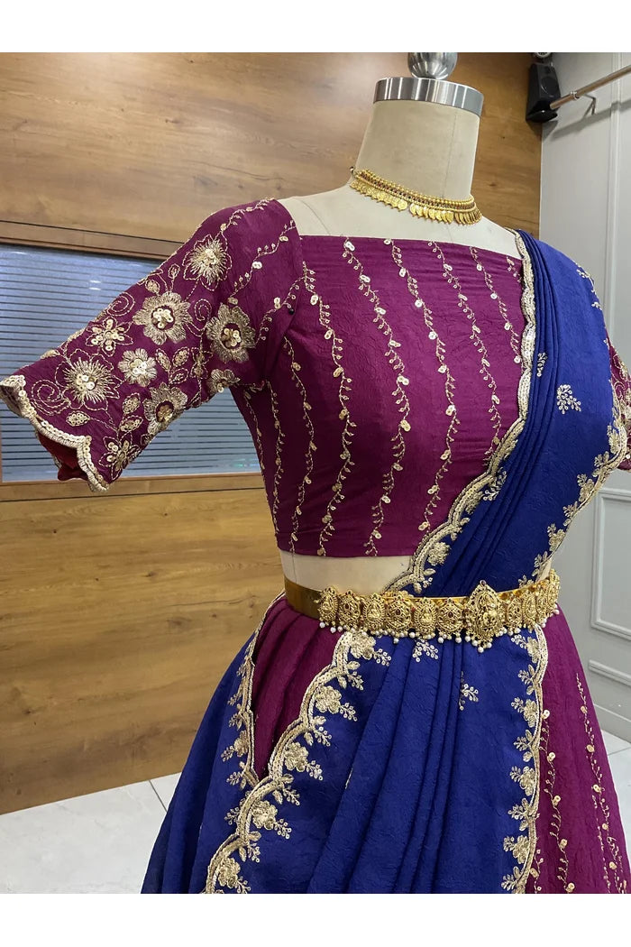 Veona South Indian Festival Traditional Rangoli Crushed Lehenga Choli