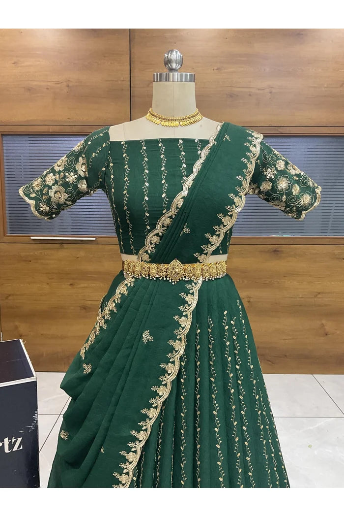 Veona South Indian Festival Traditional Rangoli Crushed Lehenga Choli