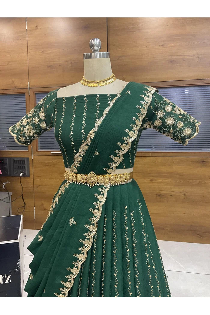 Veona South Indian Festival Traditional Rangoli Crushed Lehenga Choli