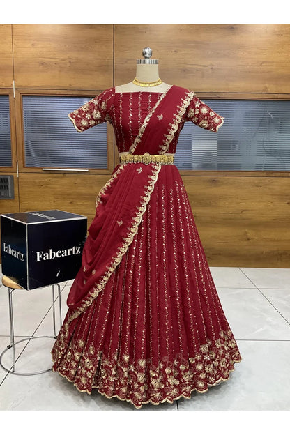 Veona South Indian Festival Traditional Rangoli Crushed Lehenga Choli