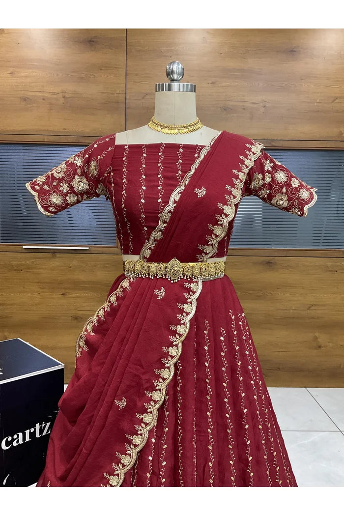 Veona South Indian Festival Traditional Rangoli Crushed Lehenga Choli