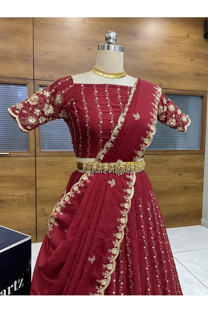 Veona South Indian Festival Traditional Rangoli Crushed Lehenga Choli