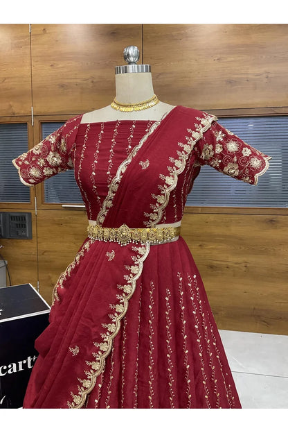 Veona South Indian Festival Traditional Rangoli Crushed Lehenga Choli