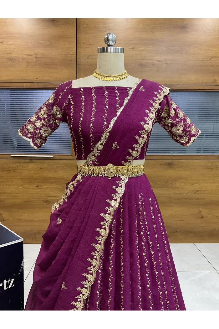 Veona South Indian Festival Traditional Rangoli Crushed Lehenga Choli