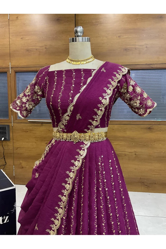 Veona South Indian Festival Traditional Rangoli Crushed Lehenga Choli