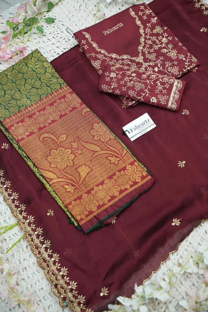 Beautiful South Indian Style Unstitch Half Saree with Embroidery Blouse and Dupatta for Women | Rashmika