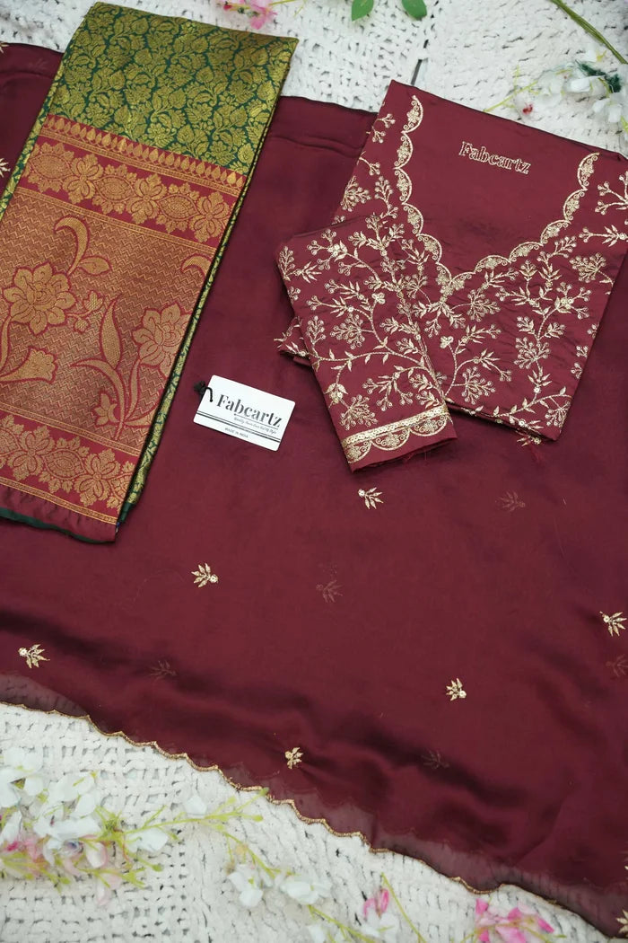 Beautiful South Indian Style Unstitch Half Saree with Embroidery Blouse and Dupatta for Women | Rashmika