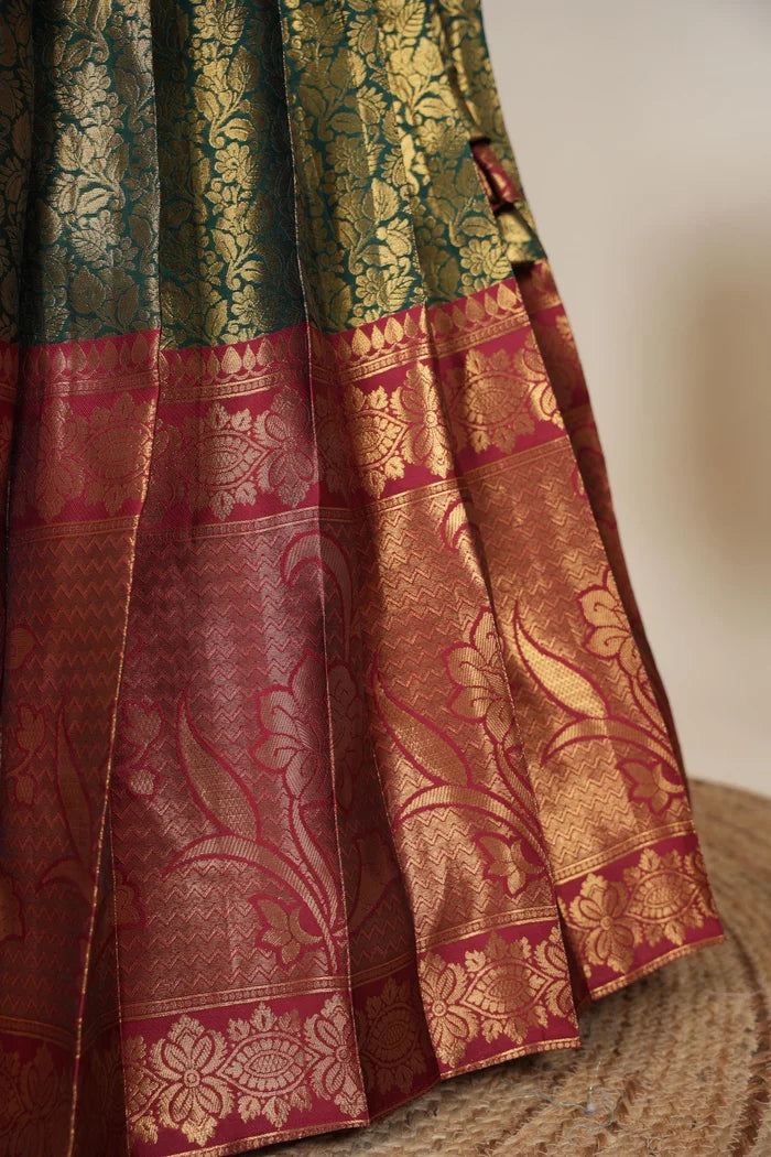 Beautiful South Indian Style Unstitch Half Saree with Embroidery Blouse and Dupatta for Women | Rashmika