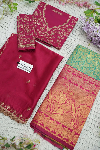 Beautiful South Indian Style Unstitch Half Saree with Embroidery Blouse and Dupatta for Women | Rashmika