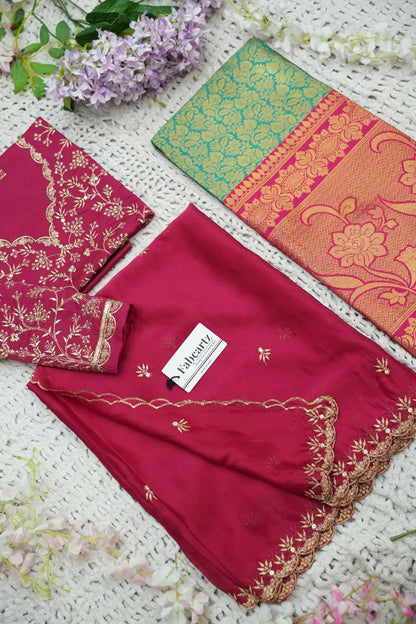 Beautiful South Indian Style Unstitch Half Saree with Embroidery Blouse and Dupatta for Women | Rashmika