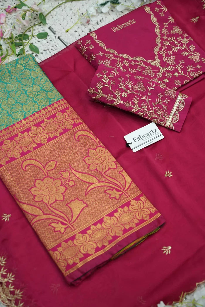 Beautiful South Indian Style Unstitch Half Saree with Embroidery Blouse and Dupatta for Women | Rashmika