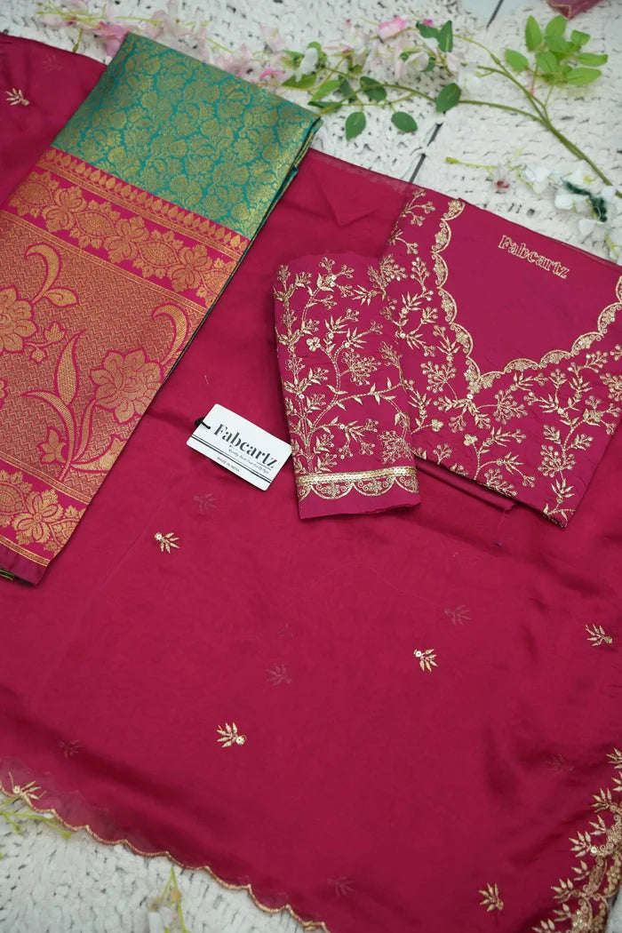 Beautiful South Indian Style Unstitch Half Saree with Embroidery Blouse and Dupatta for Women | Rashmika