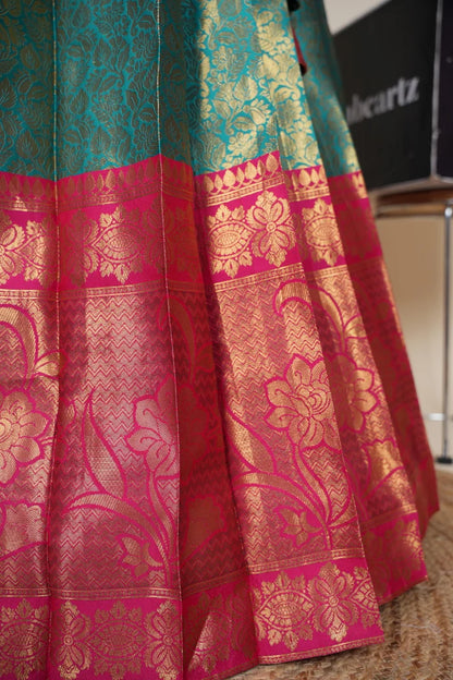 Beautiful South Indian Style Unstitch Half Saree with Embroidery Blouse and Dupatta for Women | Rashmika
