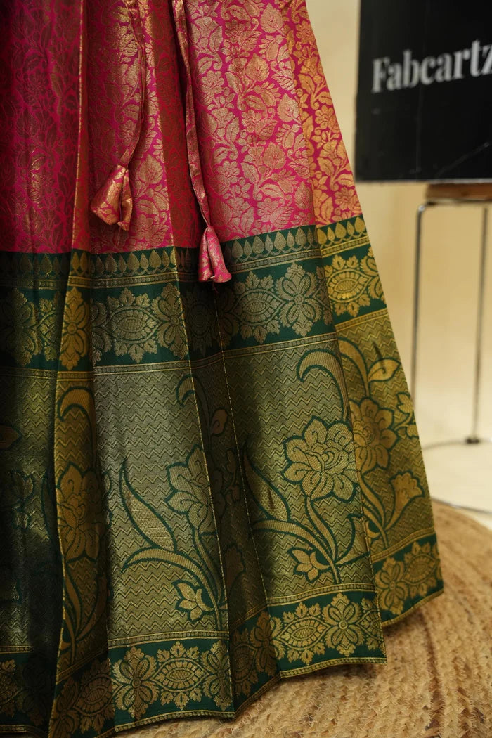 Beautiful South Indian Style Unstitch Half Saree with Embroidery Blouse and Dupatta for Women | Rashmika