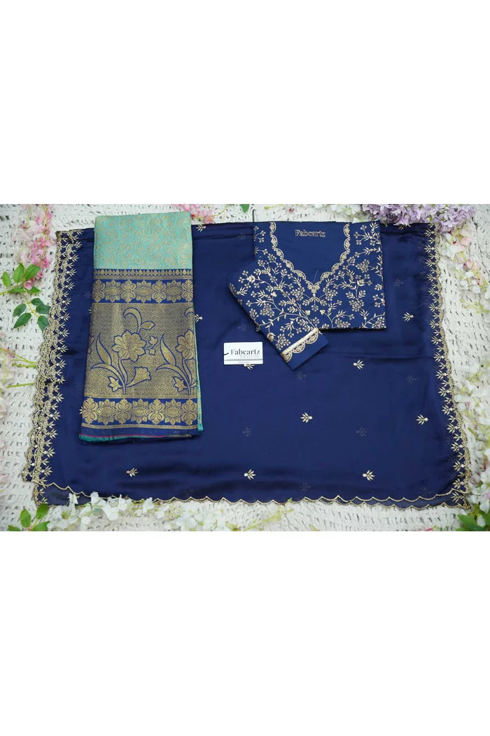 Beautiful South Indian Style Unstitch Half Saree with Embroidery Blouse and Dupatta for Women | Rashmika