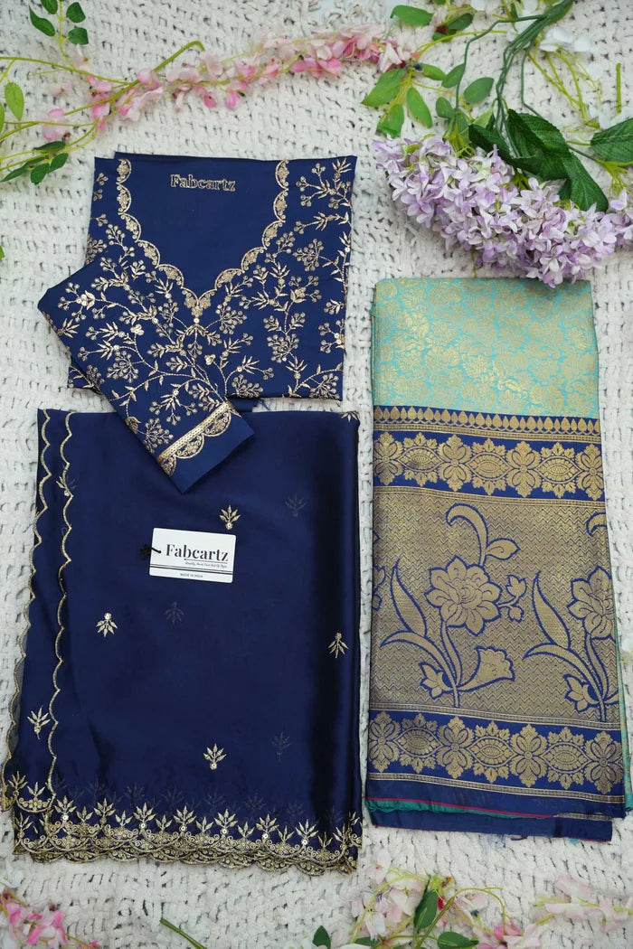 Beautiful South Indian Style Unstitch Half Saree with Embroidery Blouse and Dupatta for Women | Rashmika