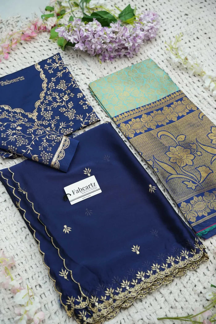 Beautiful South Indian Style Unstitch Half Saree with Embroidery Blouse and Dupatta for Women | Rashmika