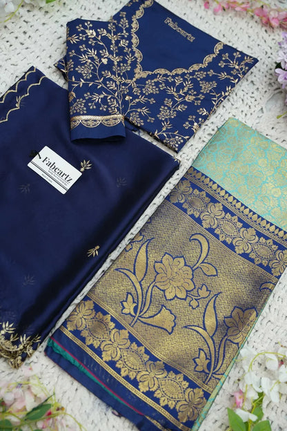 Beautiful South Indian Style Unstitch Half Saree with Embroidery Blouse and Dupatta for Women | Rashmika