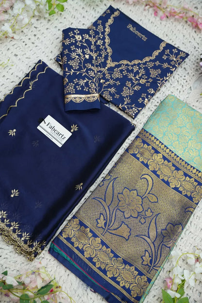 Beautiful South Indian Style Unstitch Half Saree with Embroidery Blouse and Dupatta for Women | Rashmika