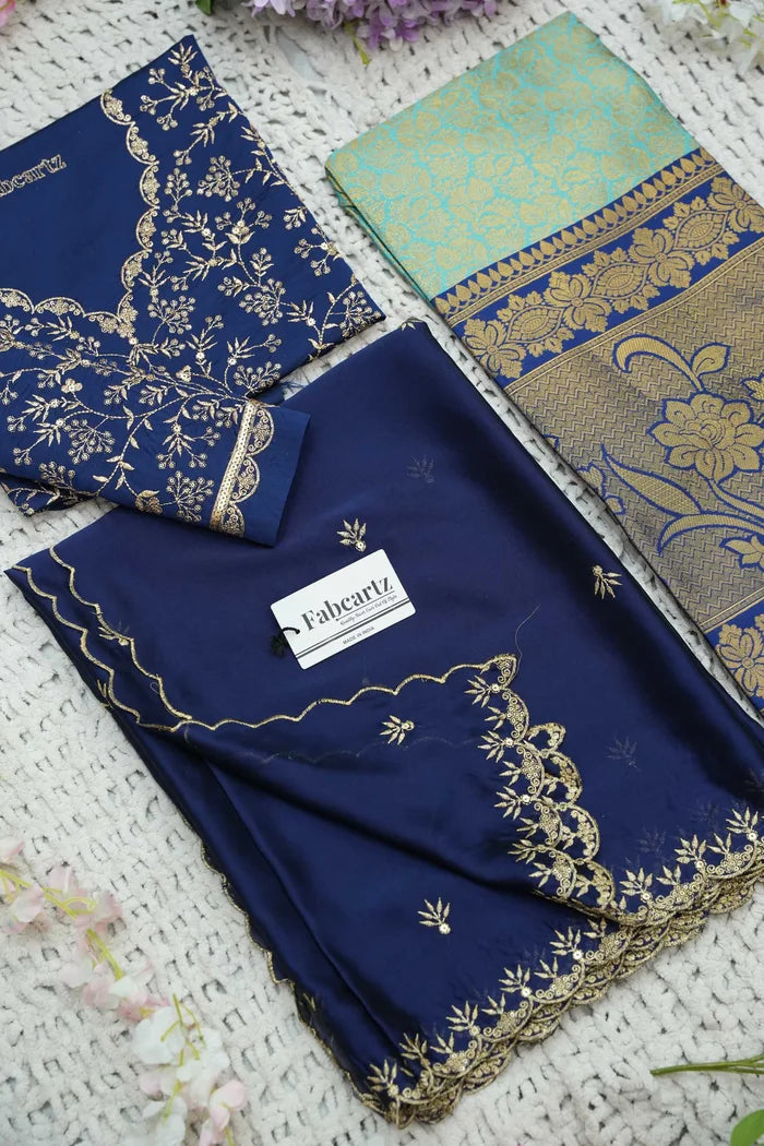 Beautiful South Indian Style Unstitch Half Saree with Embroidery Blouse and Dupatta for Women | Rashmika