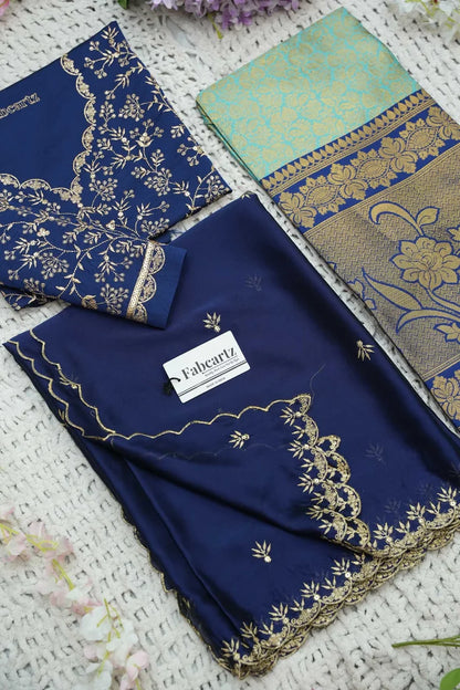 Beautiful South Indian Style Unstitch Half Saree with Embroidery Blouse and Dupatta for Women | Rashmika