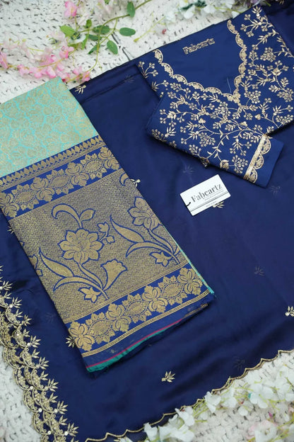 Beautiful South Indian Style Unstitch Half Saree with Embroidery Blouse and Dupatta for Women | Rashmika