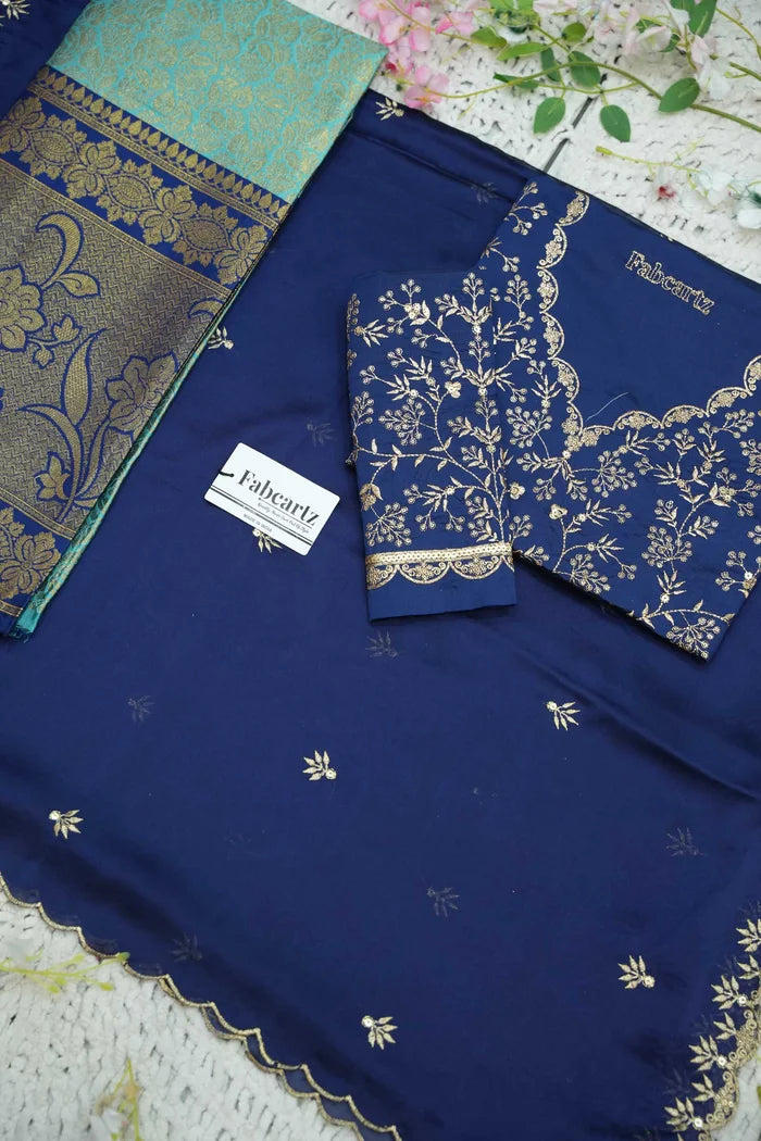 Beautiful South Indian Style Unstitch Half Saree with Embroidery Blouse and Dupatta for Women | Rashmika