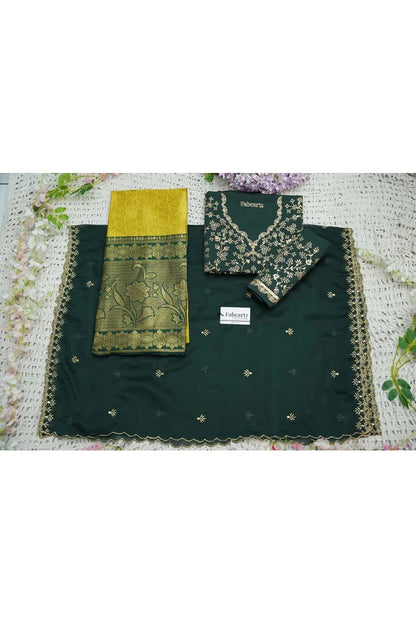 Beautiful South Indian Style Unstitch Half Saree with Embroidery Blouse and Dupatta for Women | Rashmika