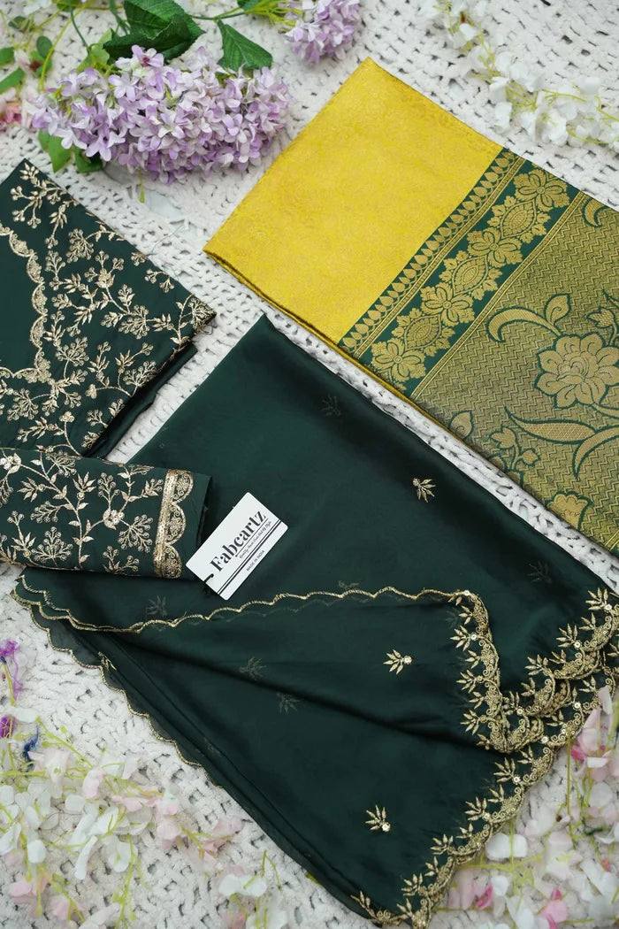 Beautiful South Indian Style Unstitch Half Saree with Embroidery Blouse and Dupatta for Women | Rashmika