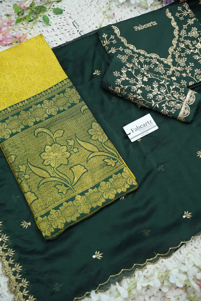 Beautiful South Indian Style Unstitch Half Saree with Embroidery Blouse and Dupatta for Women | Rashmika