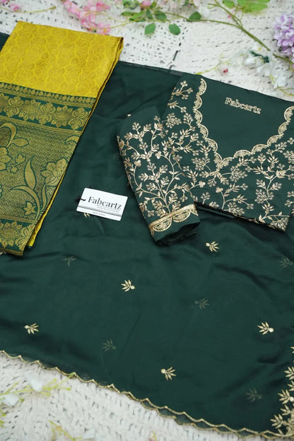Beautiful South Indian Style Unstitch Half Saree with Embroidery Blouse and Dupatta for Women | Rashmika