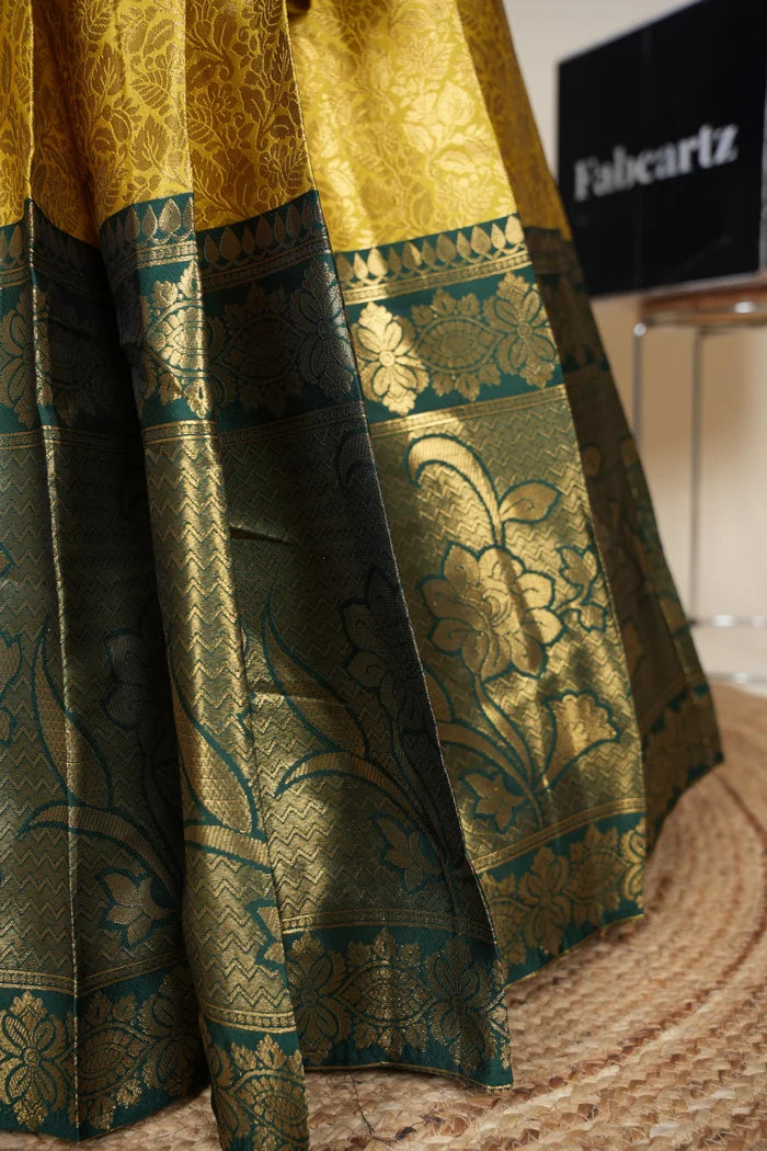 Beautiful South Indian Style Unstitch Half Saree with Embroidery Blouse and Dupatta for Women | Rashmika