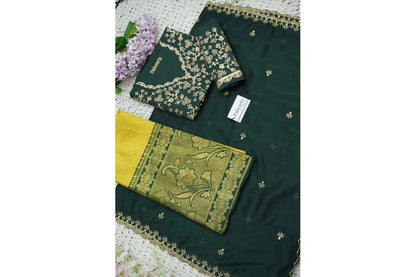 Beautiful South Indian Style Unstitch Half Saree with Embroidery Blouse and Dupatta for Women | Rashmika