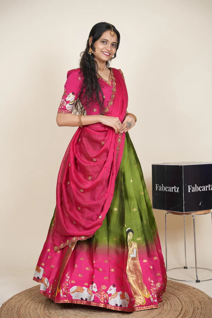 దక్షిణ భారత పండుగ సాంప్రదాయ హాఫ్ చీర (ఛవి) 