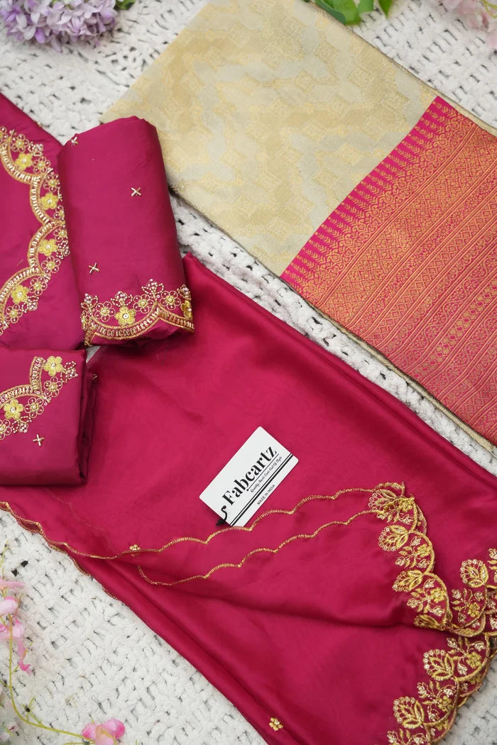 Beautiful South Indian Style Half Saree with Embroidery Work and Beads Work Blouse and Dupatta for Women | Mitali KV