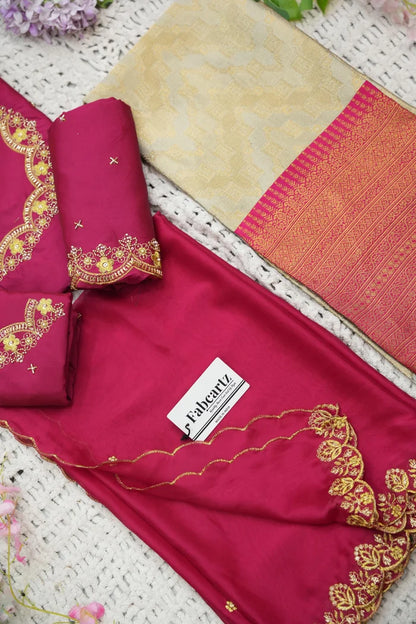 Beautiful South Indian Style Half Saree with Embroidery Work and Beads Work Blouse and Dupatta for Women | Mitali KV