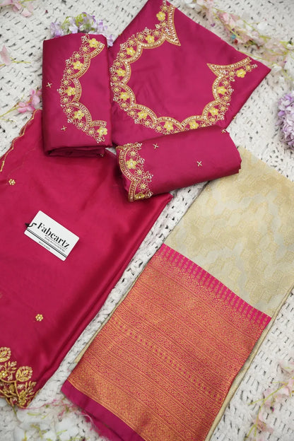 Beautiful South Indian Style Half Saree with Embroidery Work and Beads Work Blouse and Dupatta for Women | Mitali KV
