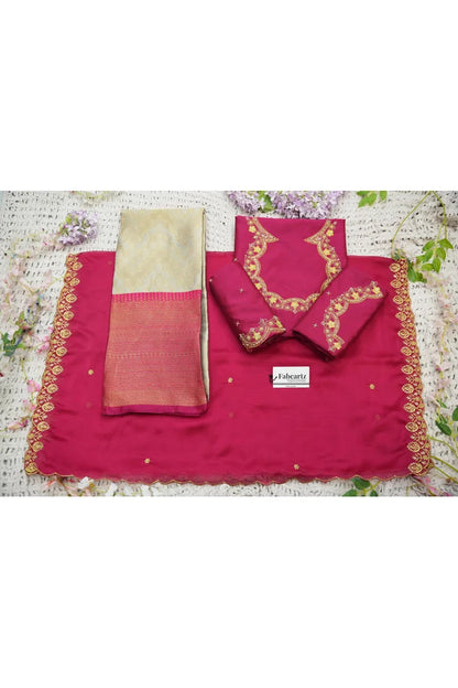 Beautiful South Indian Style Half Saree with Embroidery Work and Beads Work Blouse and Dupatta for Women | Mitali KV