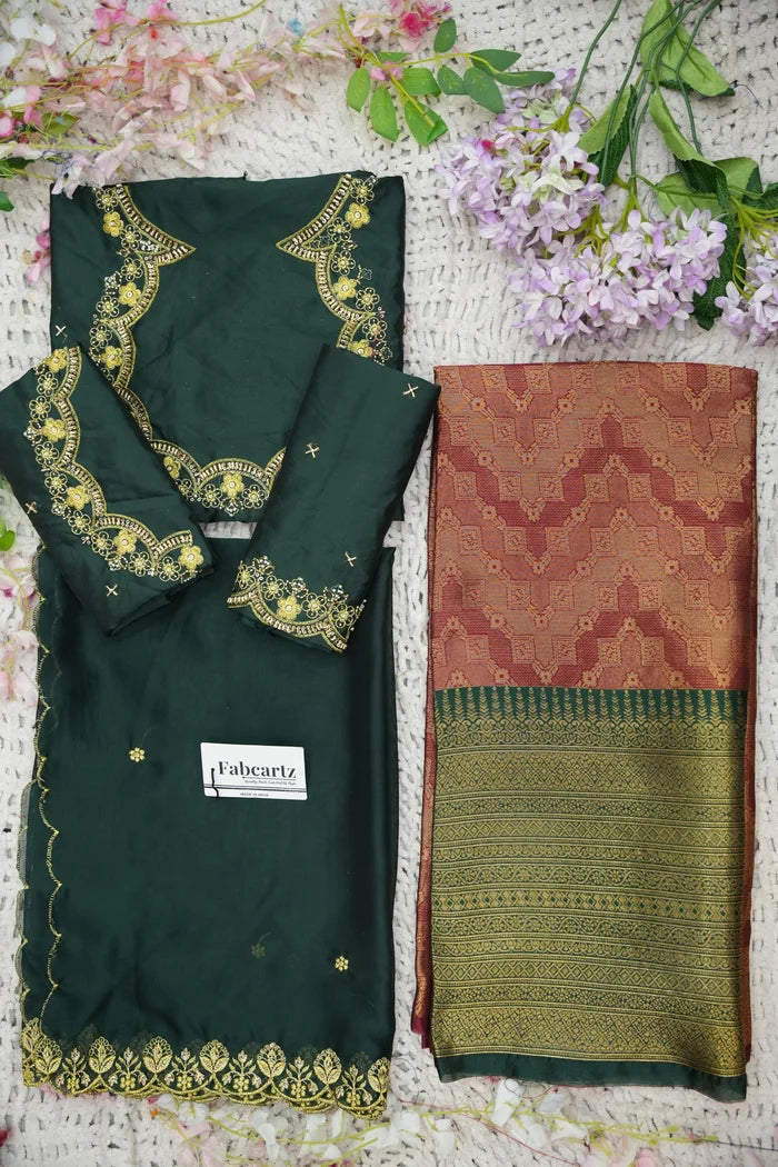 Beautiful South Indian Style Half Saree with Embroidery Work and Beads Work Blouse and Dupatta for Women | Mitali KV