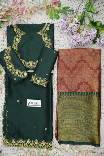 Beautiful South Indian Style Half Saree with Embroidery Work and Beads Work Blouse and Dupatta for Women | Mitali KV