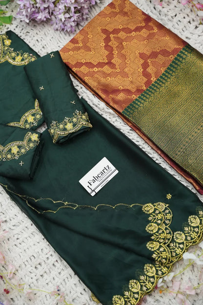 Beautiful South Indian Style Half Saree with Embroidery Work and Beads Work Blouse and Dupatta for Women | Mitali KV
