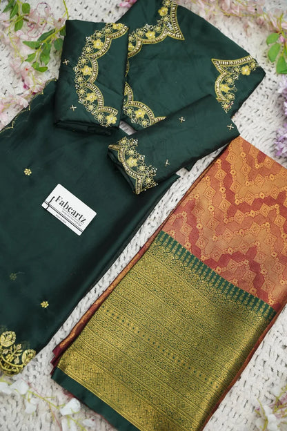 Beautiful South Indian Style Half Saree with Embroidery Work and Beads Work Blouse and Dupatta for Women | Mitali KV