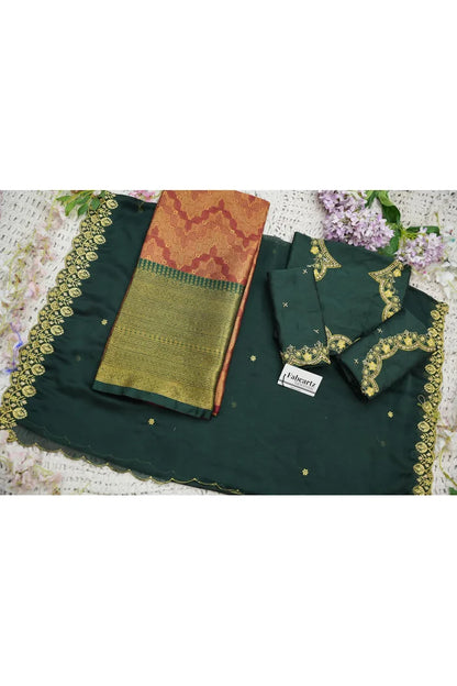 Beautiful South Indian Style Half Saree with Embroidery Work and Beads Work Blouse and Dupatta for Women | Mitali KV