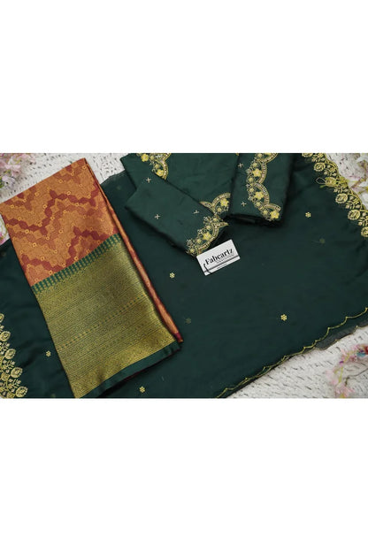 Beautiful South Indian Style Half Saree with Embroidery Work and Beads Work Blouse and Dupatta for Women | Mitali KV