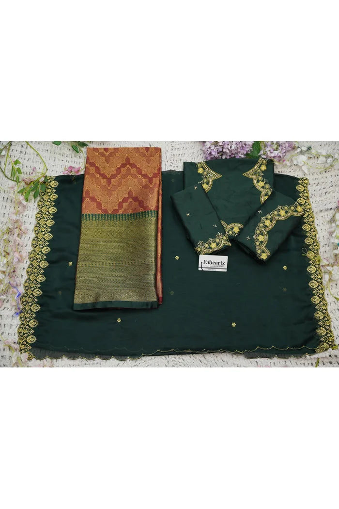 Beautiful South Indian Style Half Saree with Embroidery Work and Beads Work Blouse and Dupatta for Women | Mitali KV