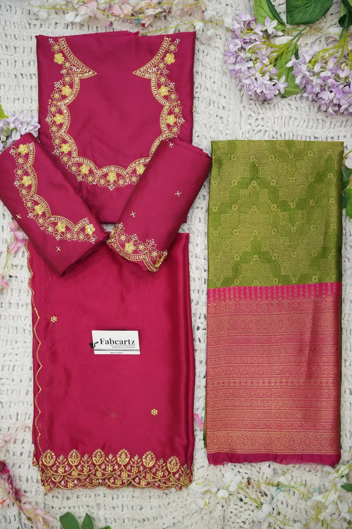 Beautiful South Indian Style Half Saree with Embroidery Work and Beads Work Blouse and Dupatta for Women | Mitali KV